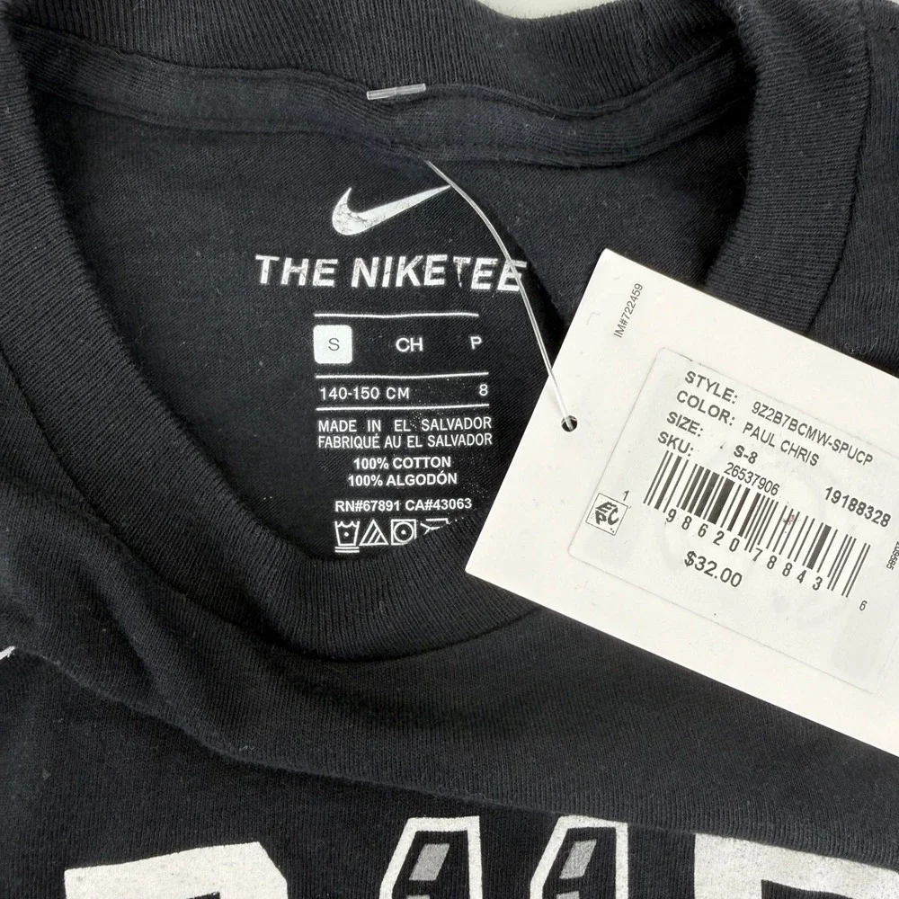 Kids Nike San Antonio Spurs Basketball T Shirt Paul‎ #3 Black Tee Youth S 8